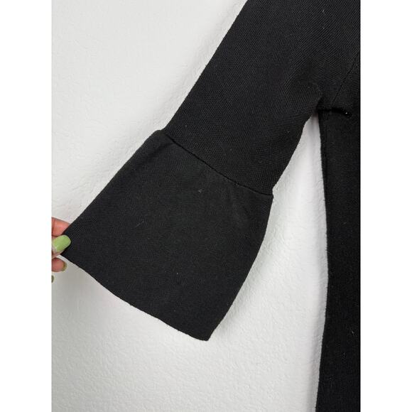 Sweater Dress Black Sz Small Knee Length Stretchy Gothic Bell Sleeve Minimalist - Picture 2 of 9